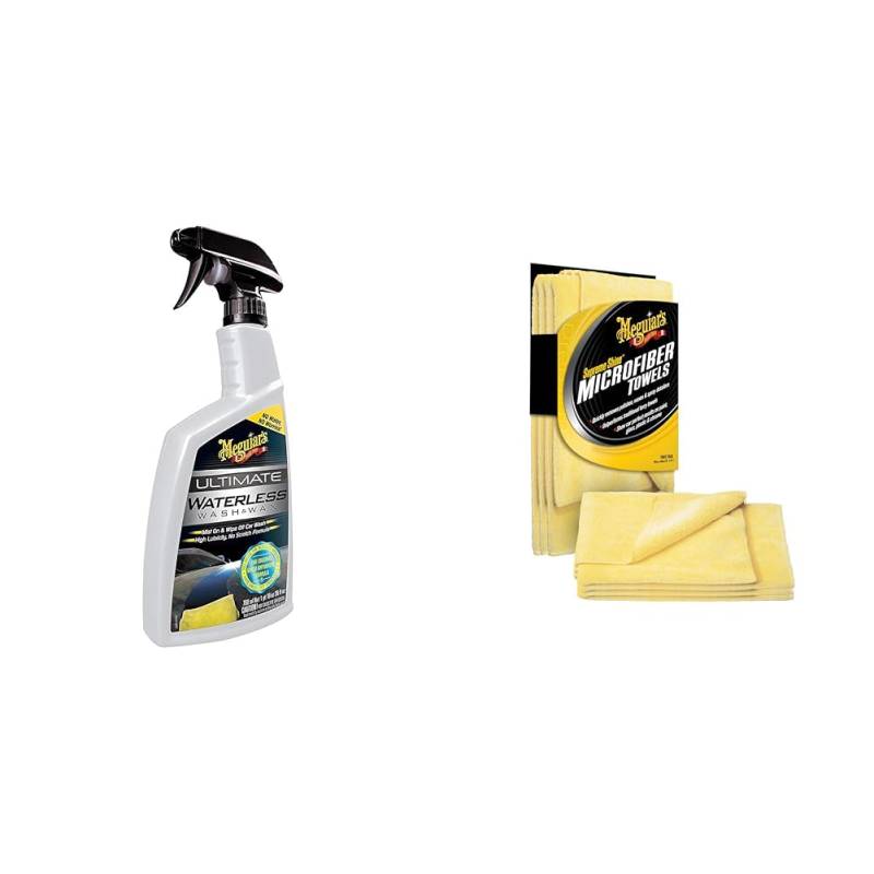 Meguiar's G3626EU Ultimate Waterless Wash & Wax Trockenwäsche, 768ml & X2020EU Supreme Shine Mikrofasertuch, 3er Pack von Meguiar's