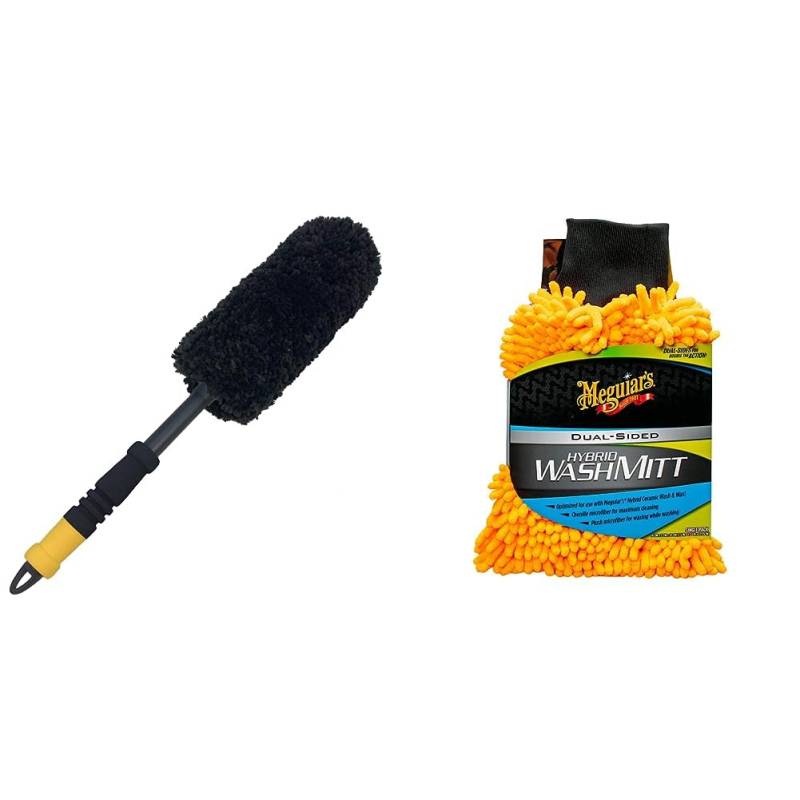 Meguiar's X1901EU Supreme Wheel Brush - Felgenbürste, Large & X210200EU Hybrid Microfibre Wash Mitt, Waschhandschuh von Meguiar's