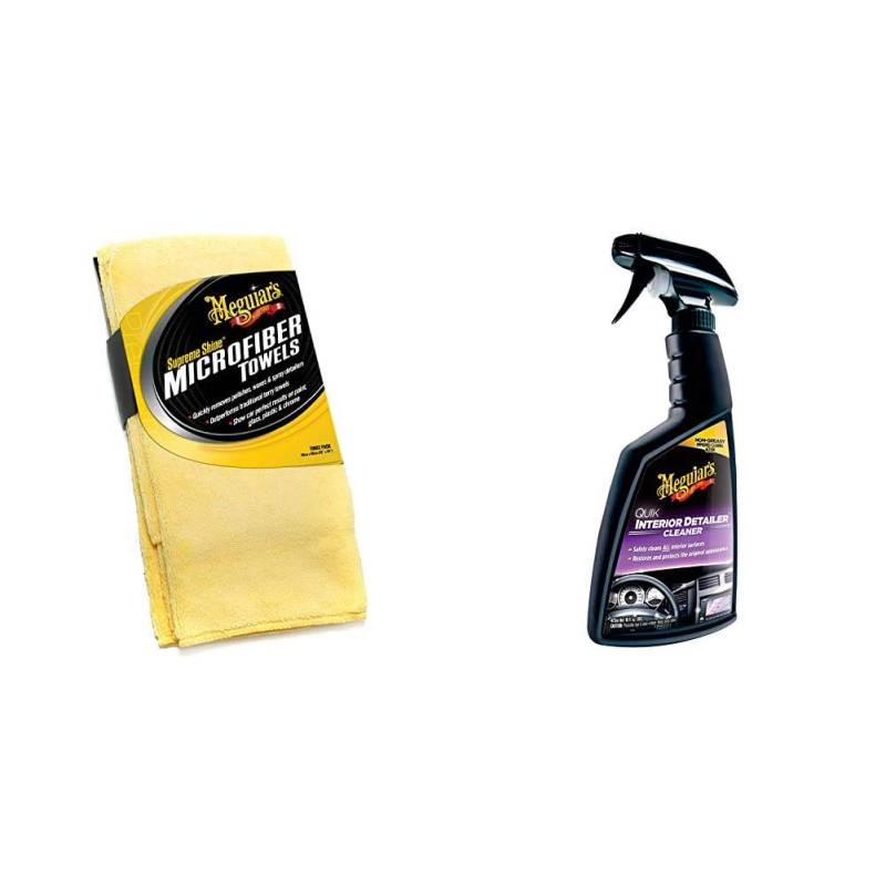 Meguiar's X2020EU Supreme Shine Mikrofasertuch, 3er Pack & G13616EU Quik Detailer Interior Innenraumreiniger, 473 ml von Meguiar's