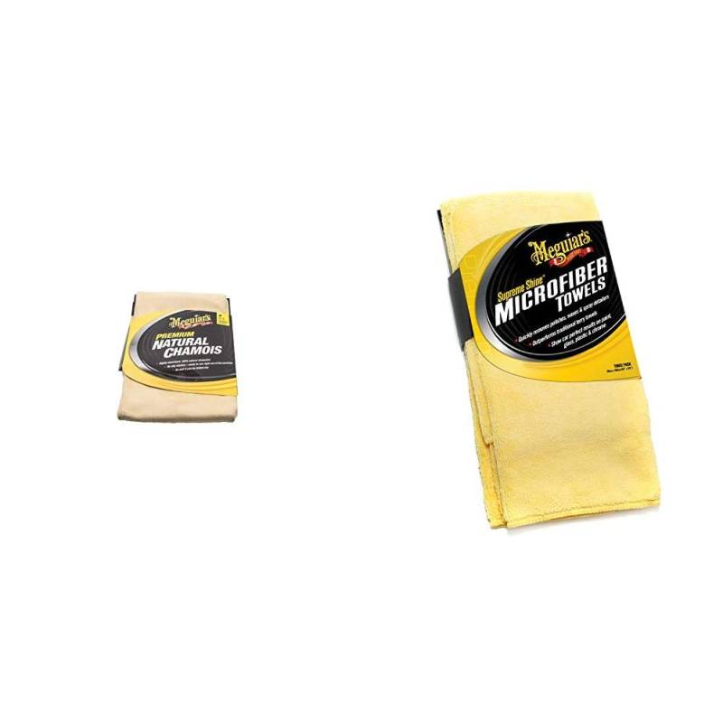 Meguiar's X2100 Natural Chamois Schafsledertuch & X2020EU Supreme Shine Mikrofasertuch, 3er Pack von Meguiar's