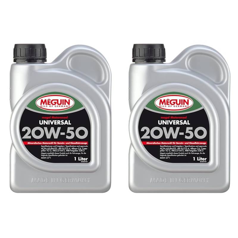 Meguin Megol Universal SAE 20W-50 | 1 L | mineralisches Motoröl | Art.-Nr.: 4384 (Packung mit 2) von Meguin