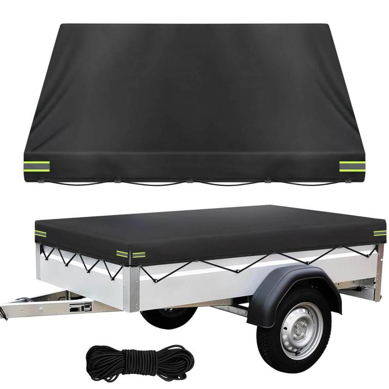 Allwetter-Anhängerplane 214x122x13cm – Robuste 600D Oxford-Abdeckplane für PKW-Anhänger, Wohnwagen & Campinganhänger | UV-, Schnee- & Sturmschutz von MeianJu