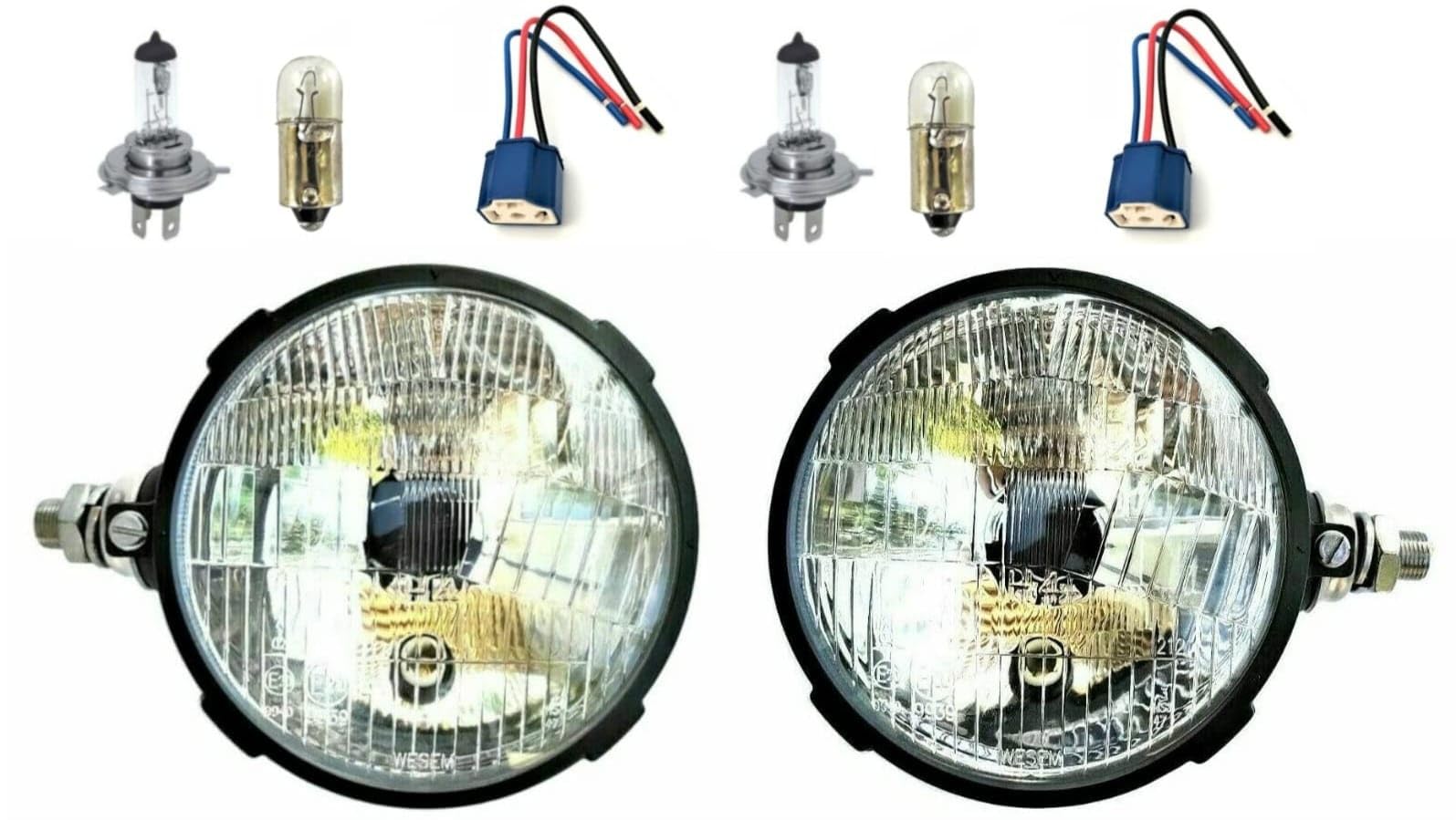 MelTruck® 2x H4 Scheinwerfer Fernscheinwerfer mit Lampenfassungen und 12V Glühbirnen für Oldtimer Schlepper Traktor Ursus Zetor von MelTruck