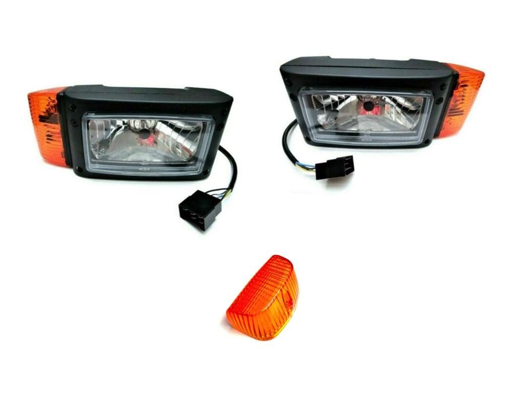 MelTruck® 2x H4 Scheinwerfer mit Blinker E20 Radlader Bagger JCB Merlo und Lampenschirm von MelTruck