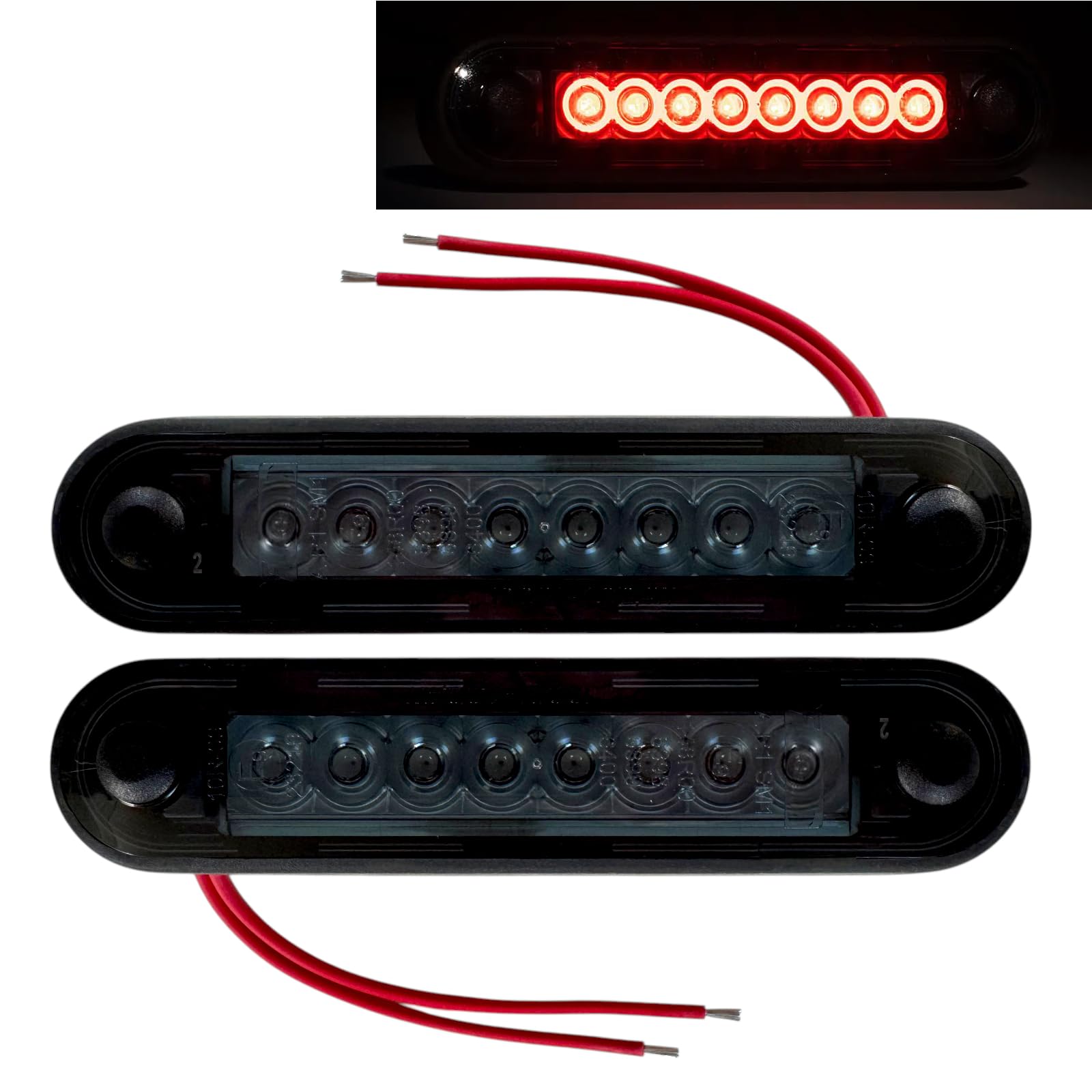 MelTruck® 2x LED Begrenzungsleuchte flach und rund Gummiunterlage für LKW PKW Anhänger (Langes dunkles Rot) von MelTruck