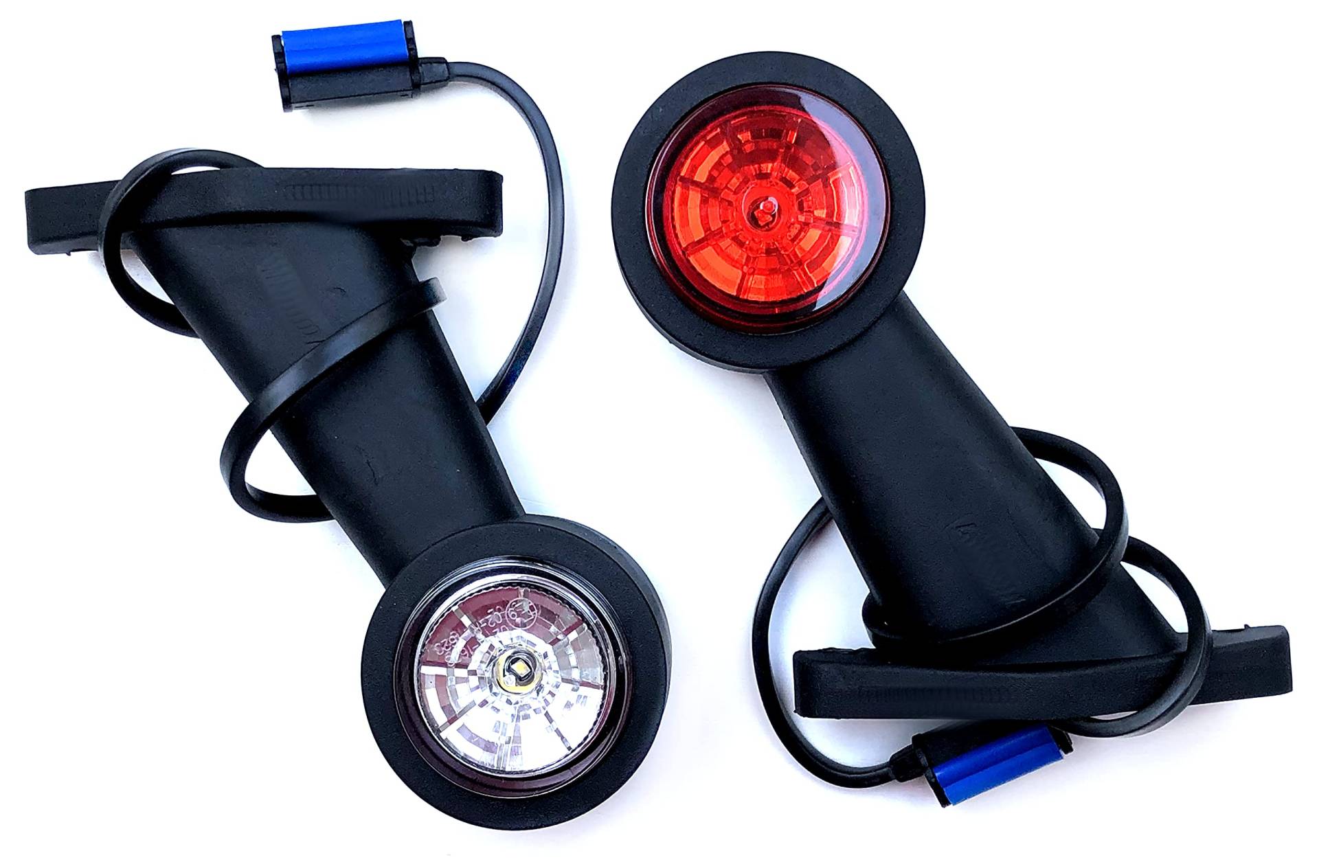 MelTruck® 2x 2-Funktionen LED Begrenzungsleuchte Gummiarm für Anhänger (am schrägen, kurzen Gummiarm + QS075) von MelTruck