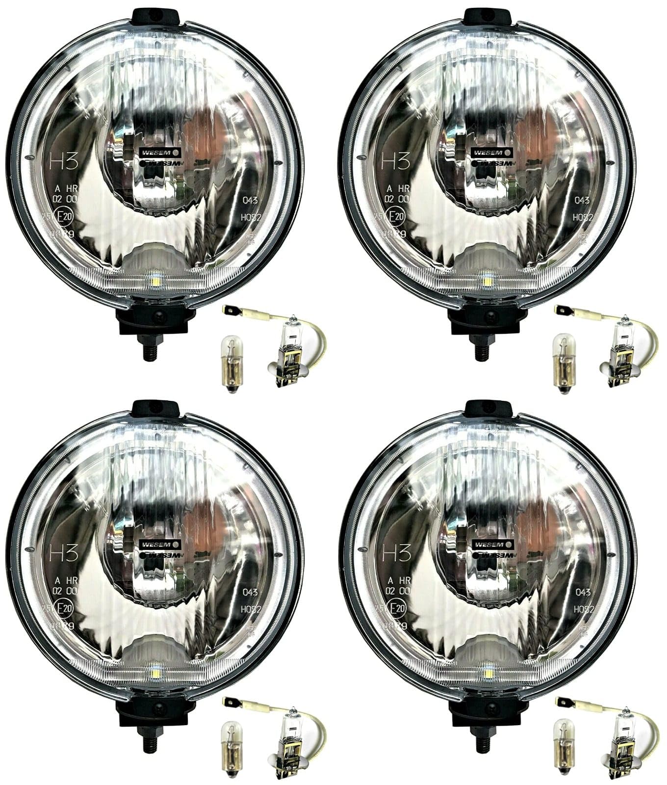 MelTruck® 4x Fernscheinwerfer Zusatzscheinwerfer ø183 mm LED RING E20 mit Glühbirnen 24V von MelTruck