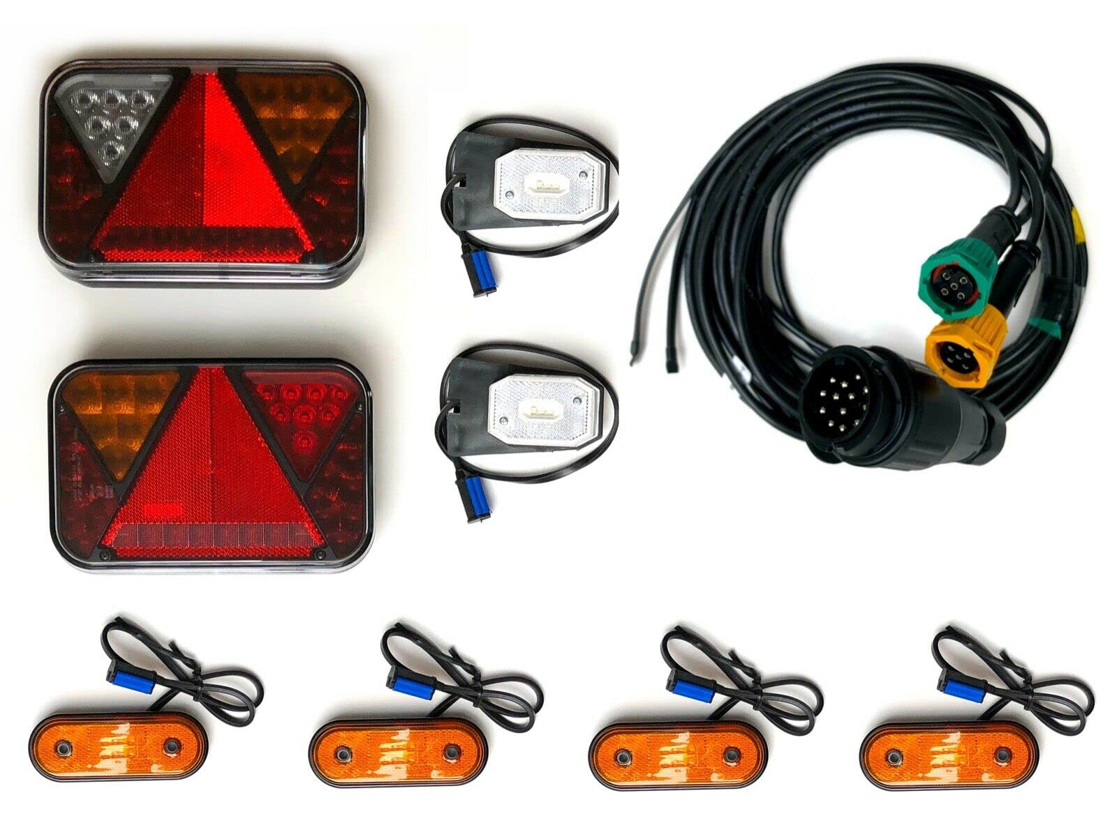 MelTruck® Anhängerbeleuchtung LED Rückleuchten u. Umrissleuchten mit Schnellanschluss 13 polig Kabelsatz 5m Set von MelTruck