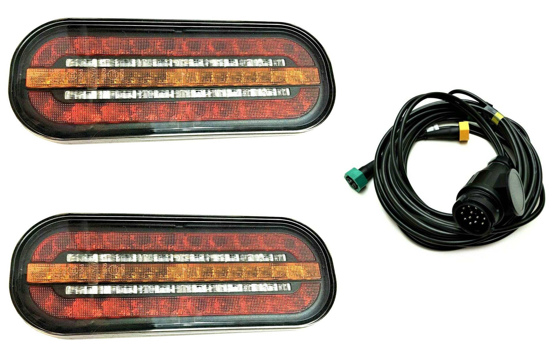 MelTruck 2x LED Rückleuchte 3 Funktionen dynamischer Blinker 12V 24V Bajonett m. Kabel 9m von MelTruck