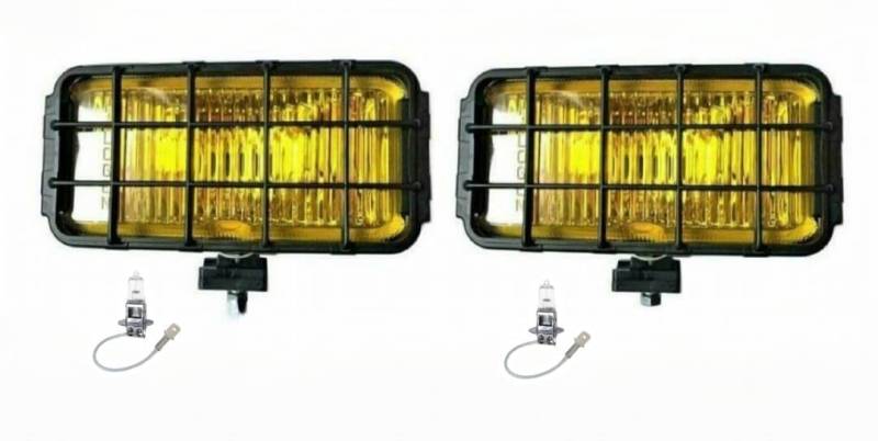 MelTruck® 2x H3 Halogen Gelb Nebelscheinwerfer 12V 24V IP54 Zusatzscheinwerfer 195x95x82 mm und 12V Glühbirnen von Mlx