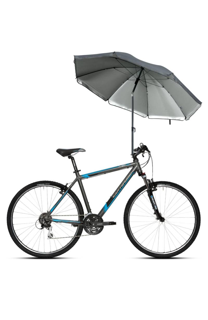 Menz Fahrrad Sonnenschirm inkl. Hülle - Verstellbarer rund Schirm für Fahrrad, Anthrazit - UPF 50+ Sonnenschirm für komfortablen Sonnenschutz auf Fahrradtouren von Menz