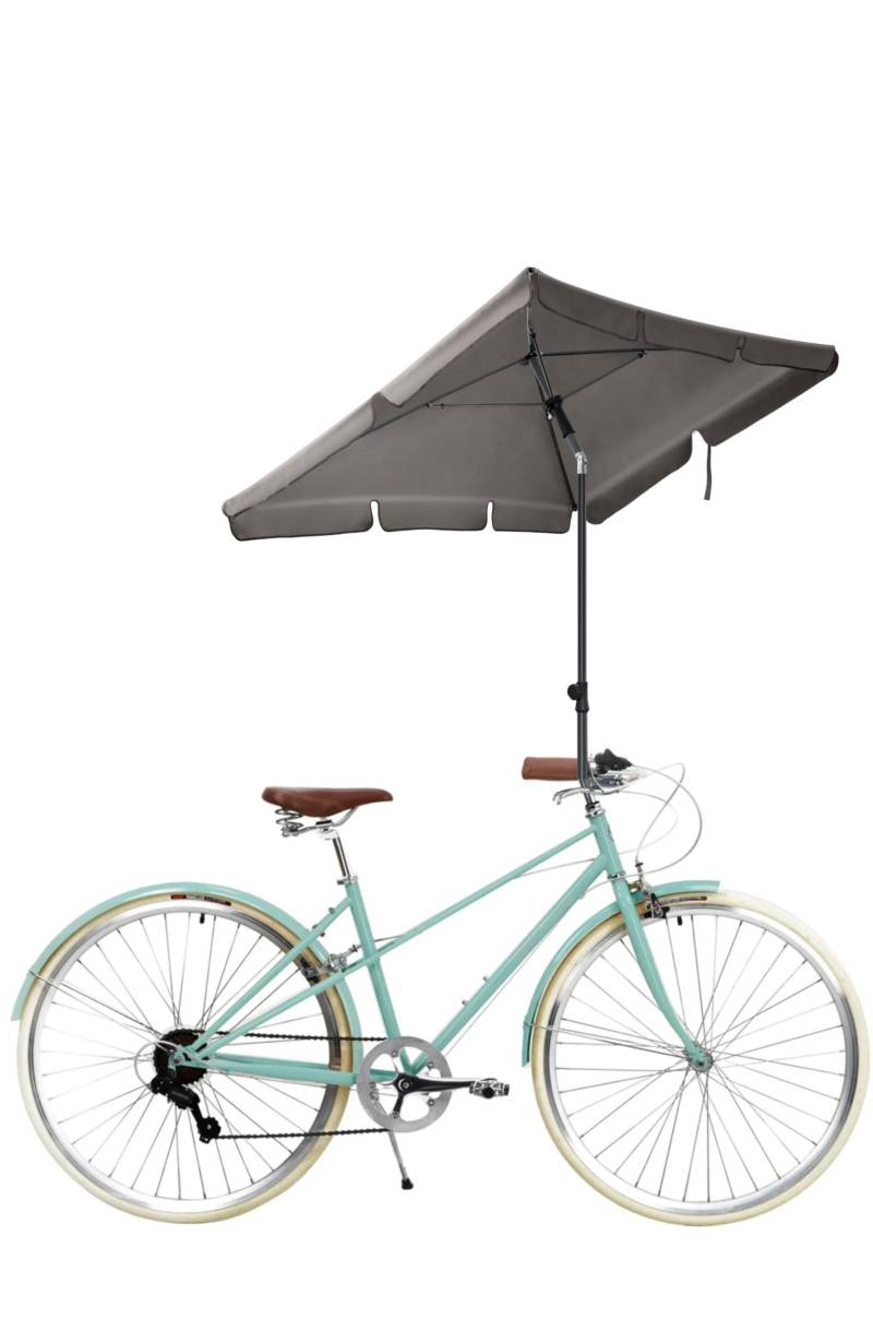Menz Fahrrad Sonnenschirm rechteckig inkl. Hülle, Verstellbarer Fahrrad Sonnenschirm für E-Bike, Rennräder, Klappräder, UV-Schutz UPF 50+, Fahrradzubehör für Outdoor-Aktivitäten, Taupe von Menz