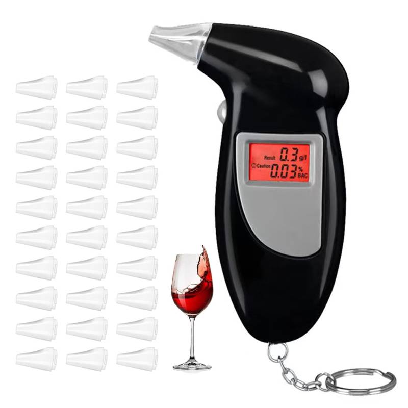 Merwlukt Alkoholtester, Polizeigenau Promillemessgerät Professioneller Alkoholmessgerät mit 30 Mundstücke, Alkohol Tester mit Halbleiter Sensorik und Digitaler LCD-Bildschirm von Merwlukt
