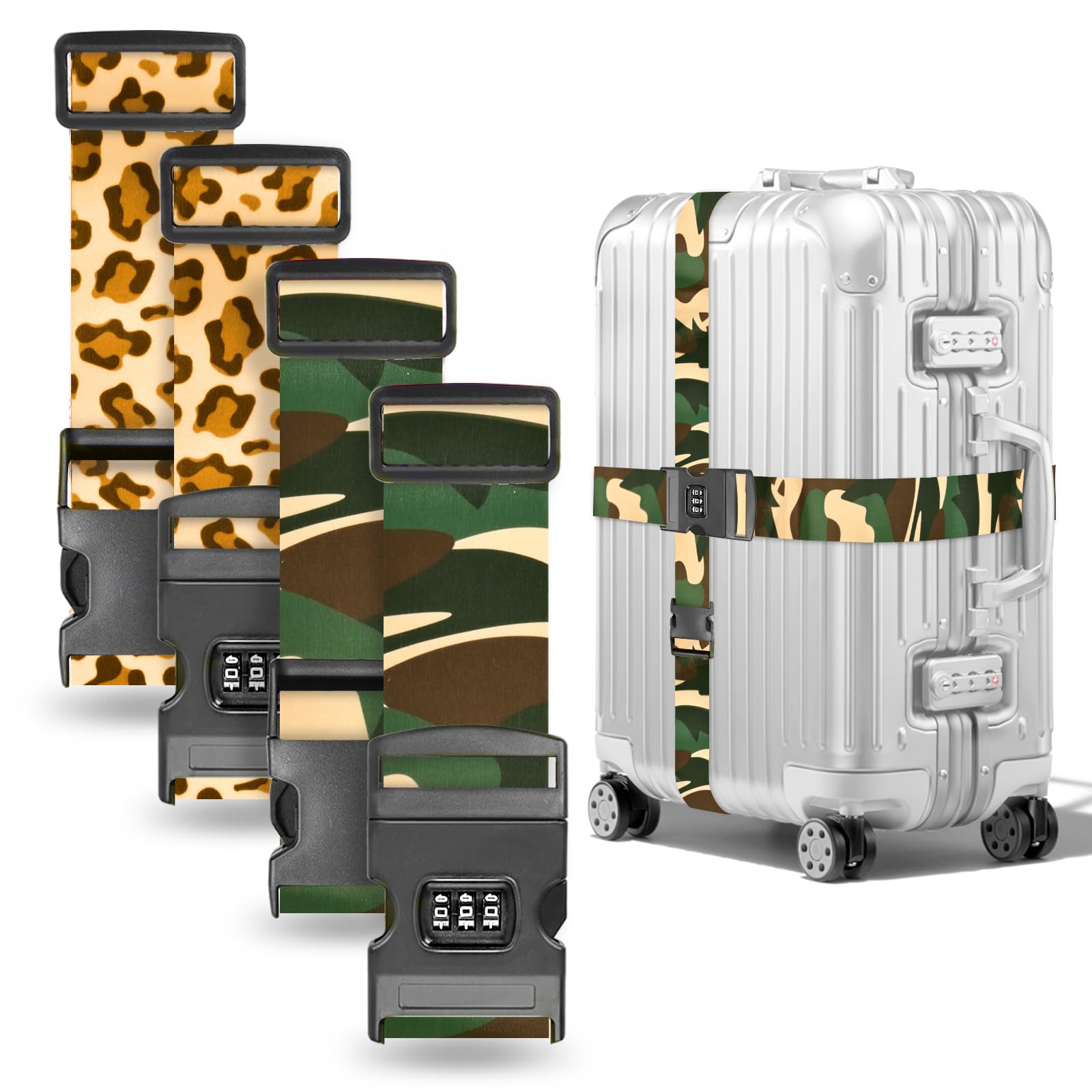 Koffergurte 4 stück,kofferband auffällig,koffergurt mit zahlenschloss,einstellbar kofferband Gurt,koffergurt kreuzgurt,Luggage Strap,Für 28-Zoll-Koffer(Tarnung) von Metamorisy