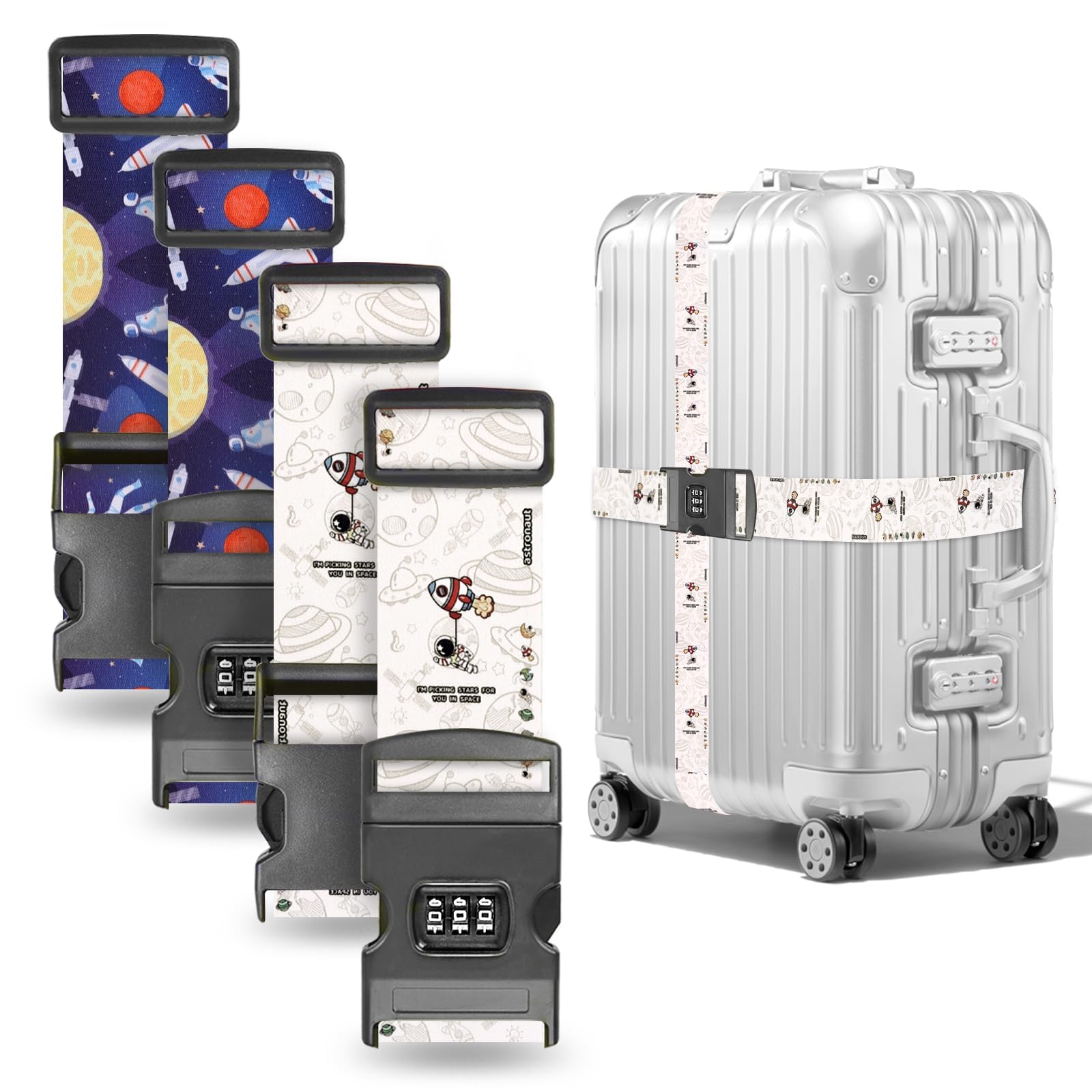 Koffergurte 4 stück,kofferband auffällig,koffergurt mit zahlenschloss,einstellbar kofferband Gurt,koffergurt kreuzgurt,Luggage Strap,Für 28-Zoll-Koffer (Astronauten) von Metamorisy