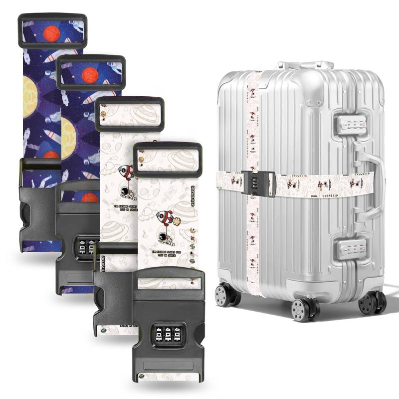Koffergurte 4 stück,kofferband auffällig,koffergurt mit zahlenschloss,einstellbar kofferband Gurt,koffergurt kreuzgurt,Luggage Strap,Für 28-Zoll-Koffer (Astronauten) von Metamorisy