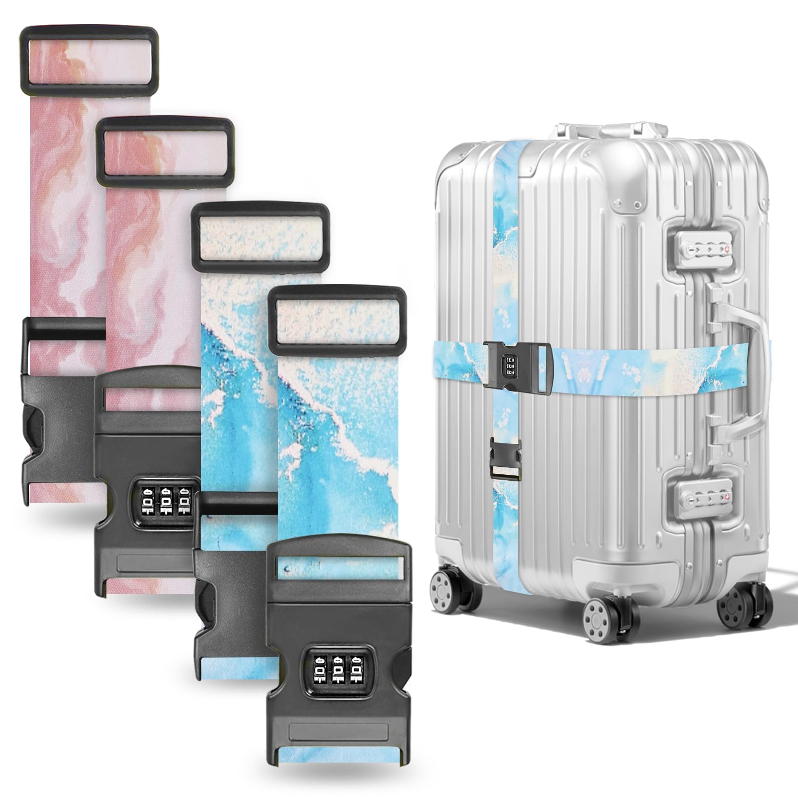 Koffergurte 4 stück,kofferband auffällig,koffergurt mit zahlenschloss,einstellbar kofferband Gurt,koffergurt kreuzgurt,Luggage Strap,Für 28-Zoll-Koffer (Blue+Pink, Für 28-Zoll-Koffer) von Metamorisy