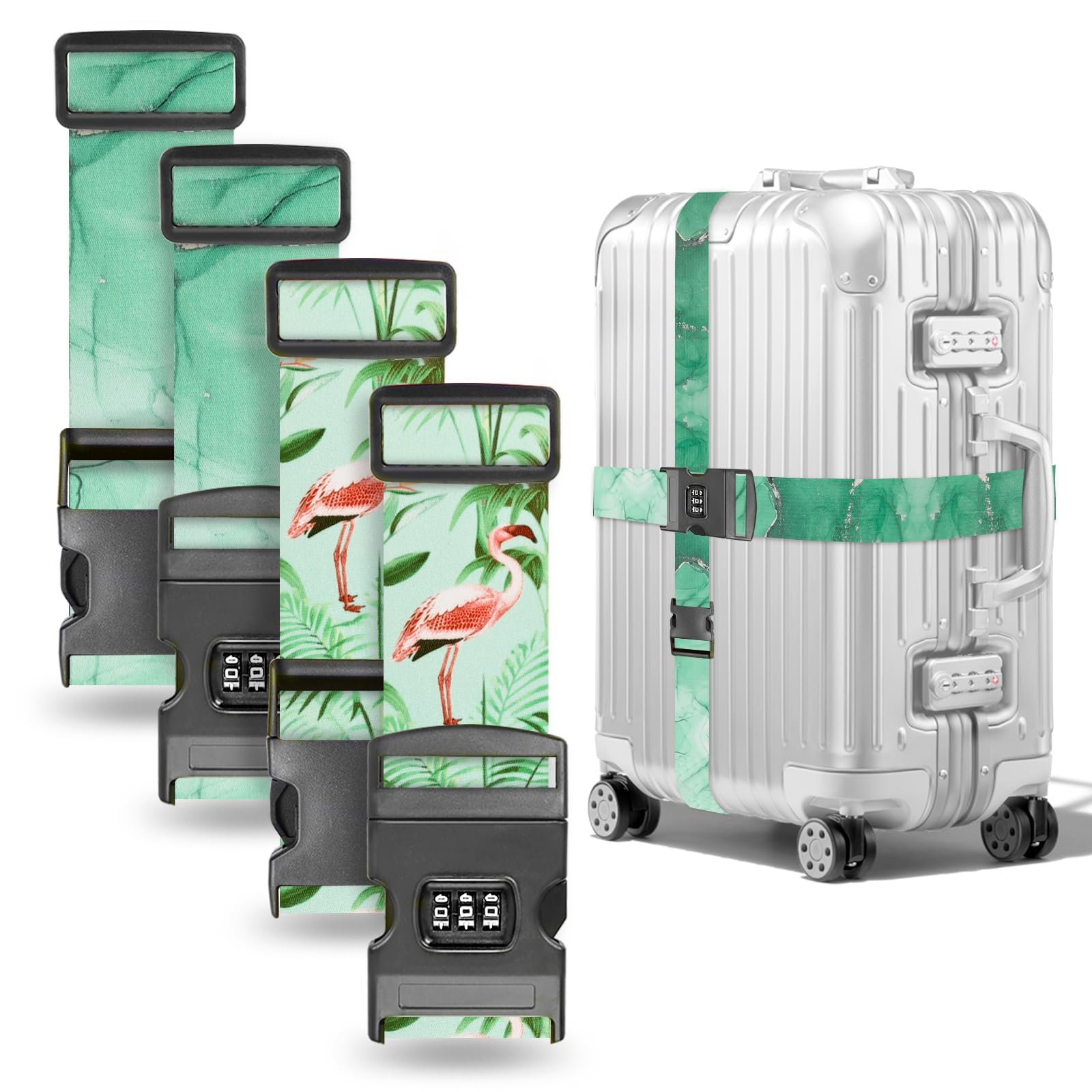 Koffergurte 4 stück,kofferband auffällig,koffergurt mit zahlenschloss,einstellbar kofferband Gurt,koffergurt kreuzgurt,Luggage Strap,Für 28-Zoll-Koffer (Grüner) von Metamorisy