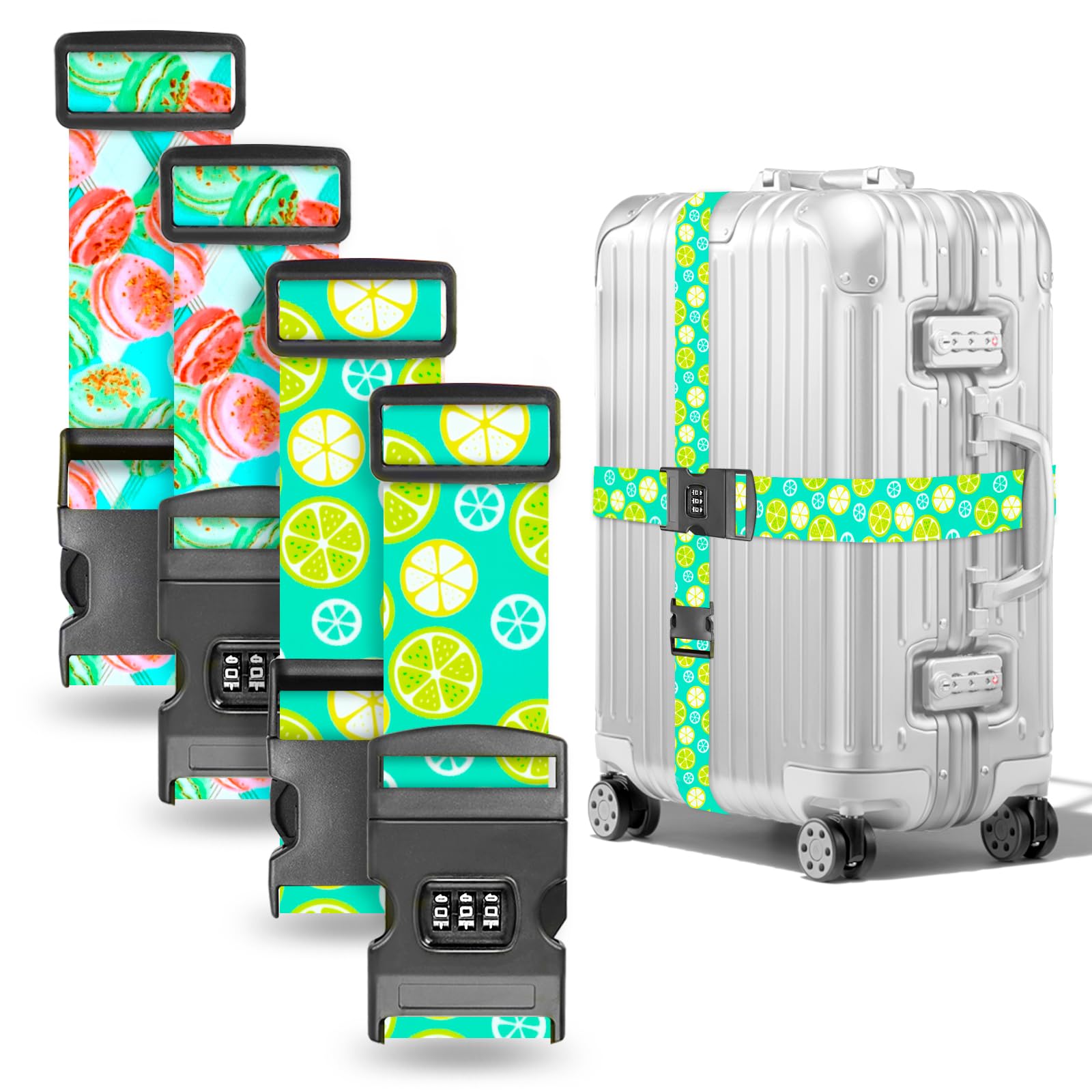 Koffergurte 4 stück,kofferband auffällig,koffergurt mit zahlenschloss,einstellbar kofferband Gurt,koffergurt kreuzgurt,Luggage Strap,Für 28-Zoll-Koffer (Grüner Zitrone, Für 26-Zoll-Koffer) von Metamorisy