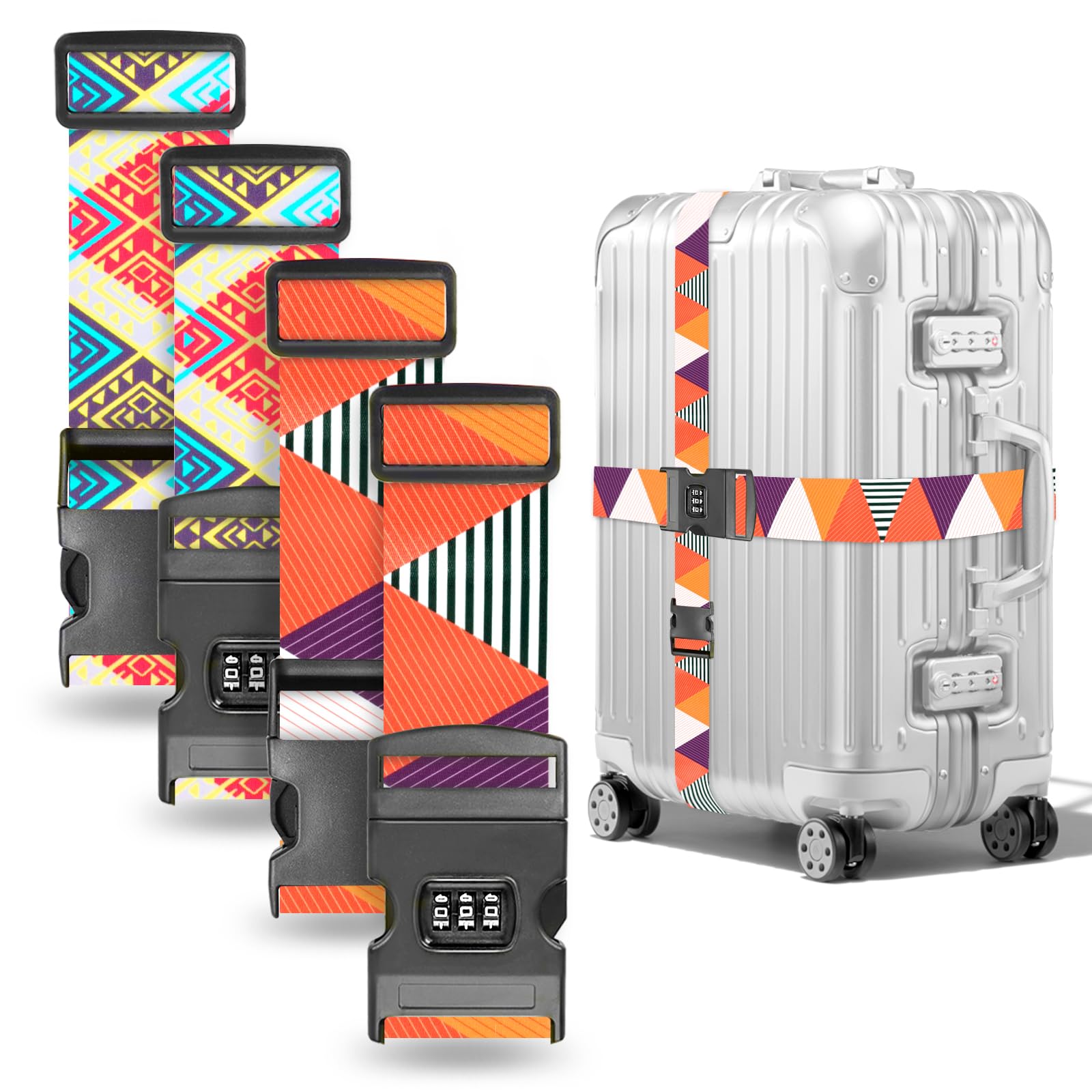 Koffergurte 4 stück,kofferband auffällig,koffergurt mit zahlenschloss,einstellbar kofferband Gurt,koffergurt kreuzgurt,Luggage Strap,Für 28-Zoll-Koffer (Orange, Für 26-Zoll-Koffer) von Metamorisy