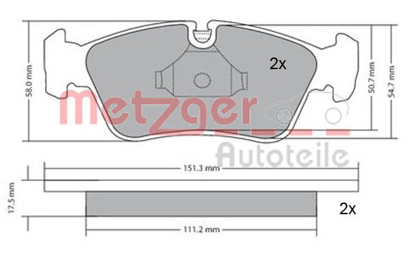 Bremsbelagsatz, Scheibenbremse Vorderachse Metzger 1170019 von Metzger