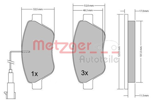 Bremsbelagsatz, Scheibenbremse Vorderachse Metzger 1170102 von Metzger