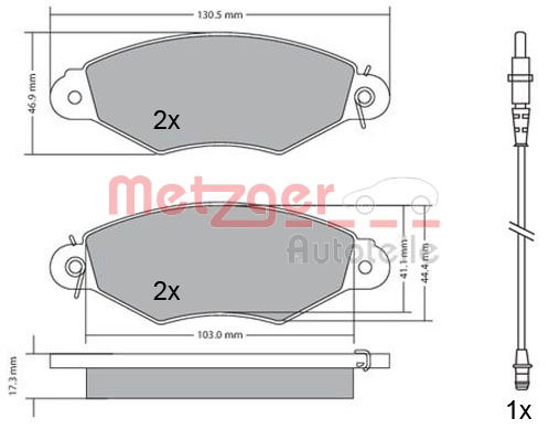 Bremsbelagsatz, Scheibenbremse Vorderachse Metzger 1170115 von Metzger