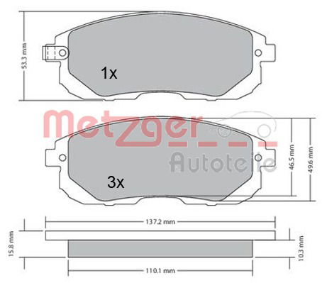 Bremsbelagsatz, Scheibenbremse Vorderachse Metzger 1170208 von Metzger