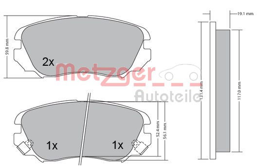 Bremsbelagsatz, Scheibenbremse Vorderachse Metzger 1170291 von Metzger