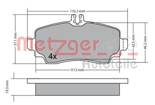 Bremsbelagsatz, Scheibenbremse Vorderachse Metzger 1170353 von Metzger