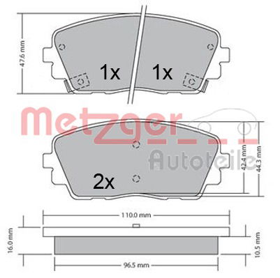 Bremsbelagsatz, Scheibenbremse Vorderachse Metzger 1170361 von Metzger