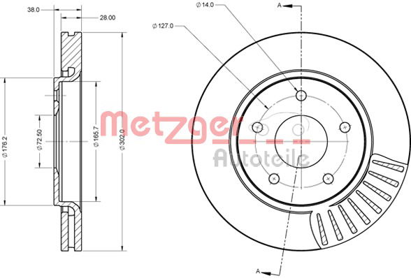Bremsscheibe Vorderachse Metzger 6110090 Bremsscheibe Vorderachse Metzger 6110090 von Metzger