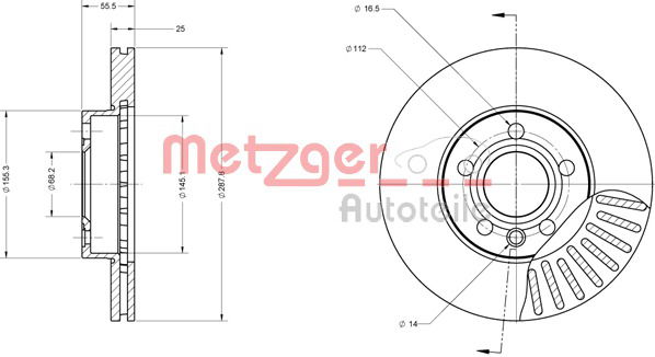 Bremsscheibe Vorderachse Metzger 6110114 von Metzger