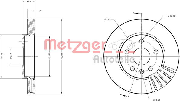 Bremsscheibe Vorderachse Metzger 6110296 von Metzger