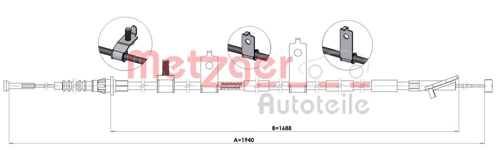 Seilzug, Feststellbremse hinten links Metzger 1.MA007 Seilzug, Feststellbremse hinten links Metzger 1.MA007 von Metzger