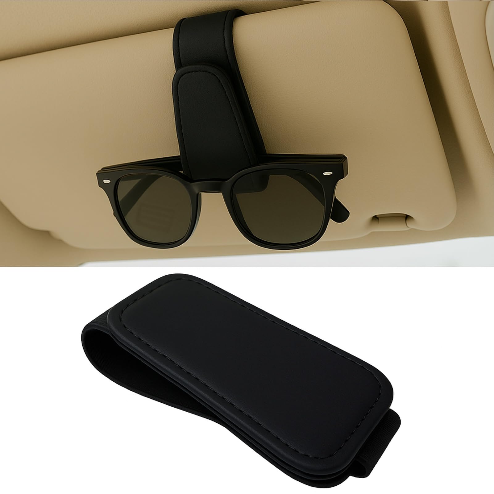 Mewtush Brillenhalter Für Auto Sonnenblende, Leder Sonnenbrillen Halterung Für Auto Visier Zubehör, Sonnenbrillenhalter Auto, Ticket- Und Kartenclip, Praktisches Autozubehör in Elegantem Schwarz Mewtush Brillenhalter Für Auto Sonnenblende, Leder Sonnenbrillen Halterung Für Auto Visier Zubehör, Sonnenbrillenhalter Auto, Ticket- Und Kartenclip, Praktisches Autozubehör in Elegantem Schwarz von Mewtush