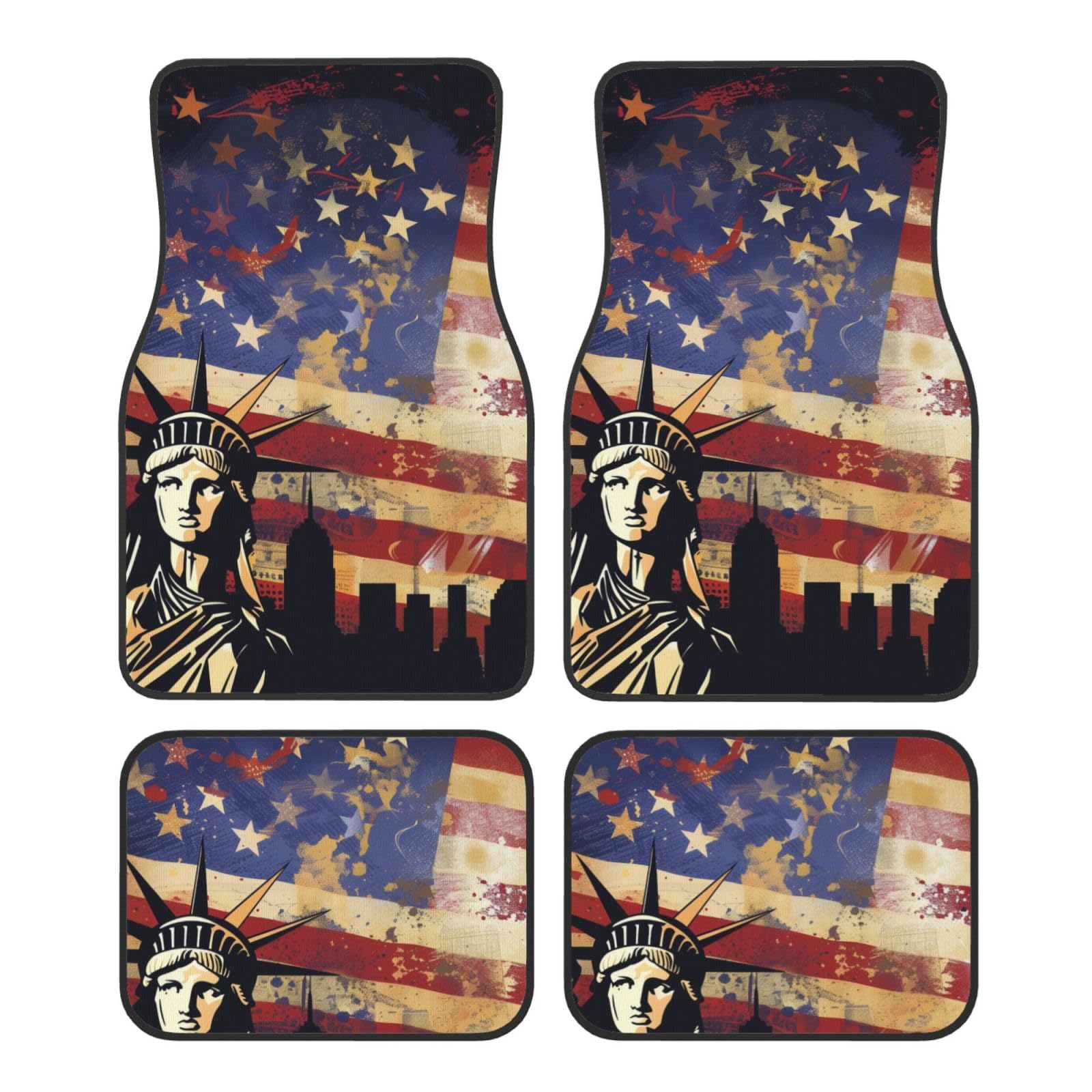 Auto-Fußmatten, 4 Stück, Freiheitsstatue vorne und hinten, USA-Flagge, rutschfeste Gummi-Rückseite, Autoteppiche, universelle Passform, SUV, Vans, Limousinen, LKW-Dekor Auto-Fußmatten, 4 Stück, Freiheitsstatue vorne und hinten, USA-Flagge, rutschfeste Gummi-Rückseite, Autoteppiche, universelle Passform, SUV, Vans, Limousinen, LKW-Dekor von Mexpekil