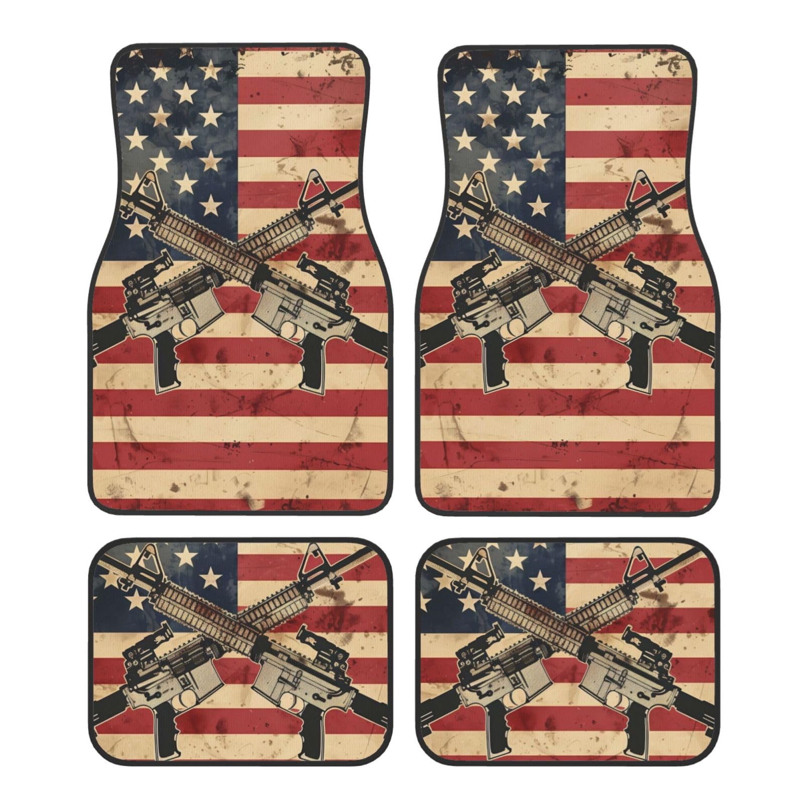 Auto-Fußmatten, 4 Stück, amerikanische Flagge, vorne und hinten, Vintage-Stil, USA-Flagge, rutschfeste Gummi-Rückseite, Autoteppiche, universelle Passform, SUV, Vans, Limousinen, LKW-Dekor Auto-Fußmatten, 4 Stück, amerikanische Flagge, vorne und hinten, Vintage-Stil, USA-Flagge, rutschfeste Gummi-Rückseite, Autoteppiche, universelle Passform, SUV, Vans, Limousinen, LKW-Dekor von Mexpekil