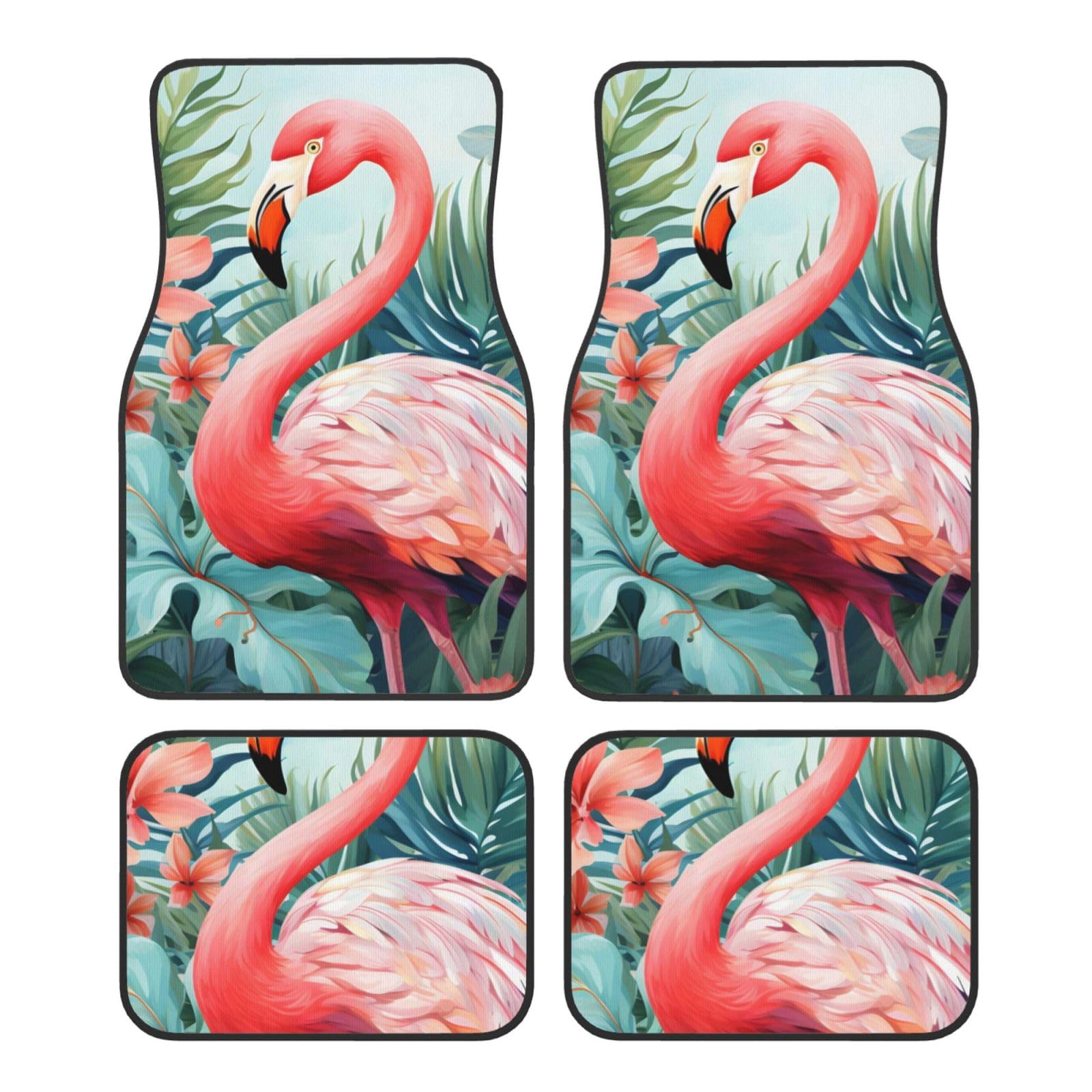 Auto-Fußmatten Set mit 4 Stück, Autoteppich, rosa Flamingo, tropische Palmenblätter, florales Dschungel-Thema, universelle Auto-Boden-Teppiche, Autozubehör für Limousine, SUVs, LKW, Vans Auto-Fußmatten Set mit 4 Stück, Autoteppich, rosa Flamingo, tropische Palmenblätter, florales Dschungel-Thema, universelle Auto-Boden-Teppiche, Autozubehör für Limousine, SUVs, LKW, Vans von Mexpekil