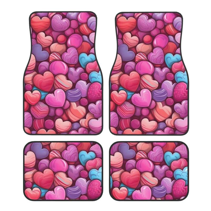 Auto Fußmatten Set von 4pcs Auto Teppich, Cartoon Pink Little Heart Universal Auto Boden Teppiche Auto Zubehör für Limousine, SUV, LKW, Vans von Mexpekil