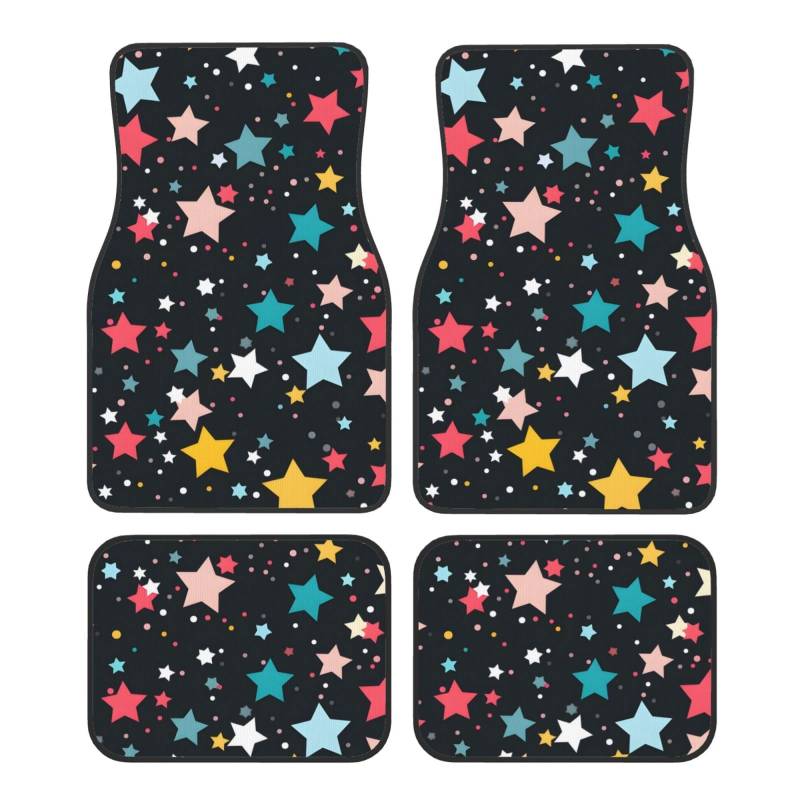 Mexpekil Bunte Stern Automatten Set mit 4 Universal Auto Fußmatten Anti-Rutsch Auto Fußmatten Dekorative Auto Teppich Protektoren für SUV Van LKW von Mexpekil