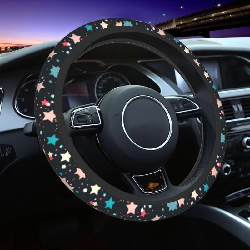 Mexpekil Bunte Stern-Lenkradabdeckungen, universal, rutschfest, dekoratives Autozubehör, passend für die meisten Autos (38 cm), 1 Packung von Mexpekil