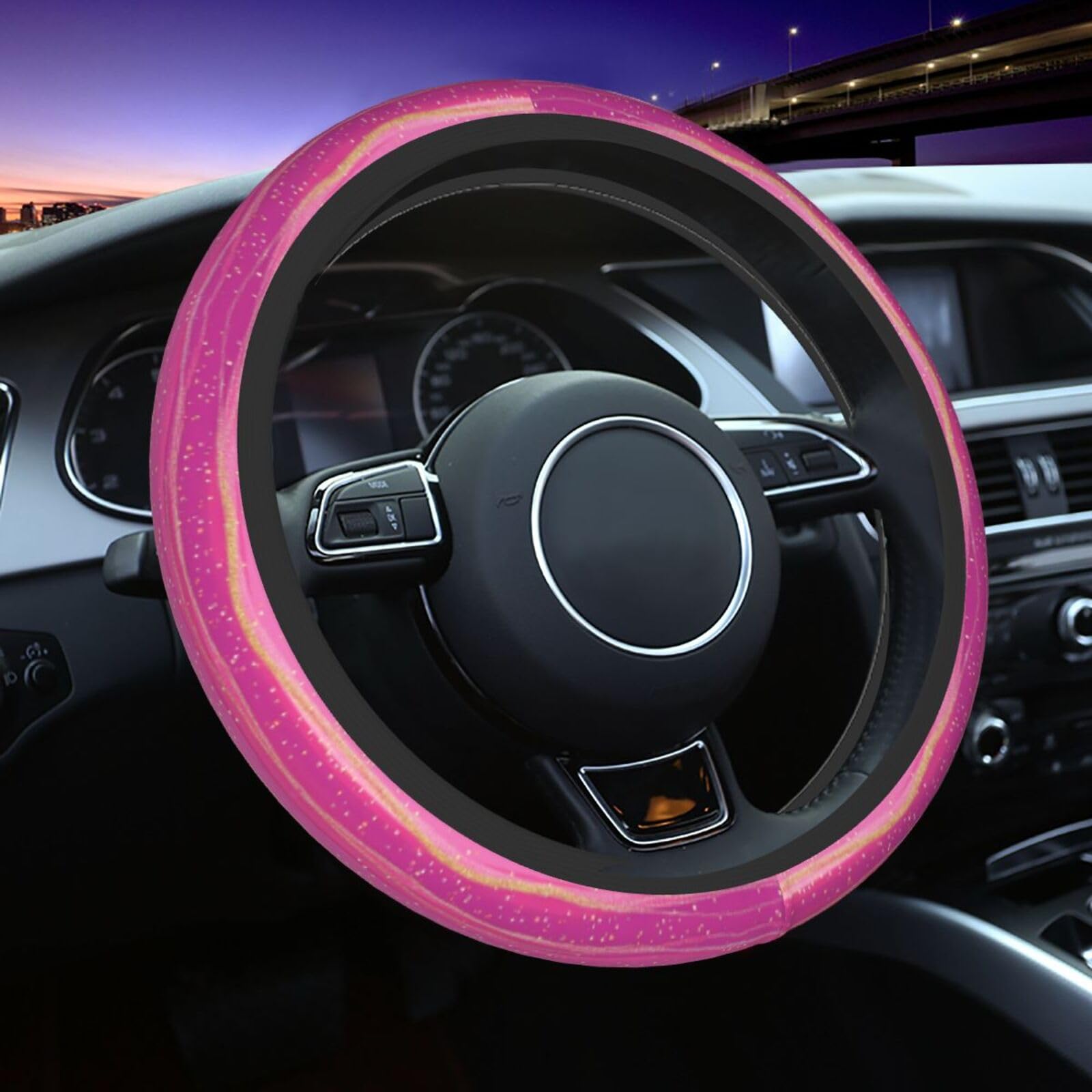 Mexpekil Lenkradhülle mit Glitzer, Rosa, Lila, universal, rutschfest, dekoratives Autozubehör, passend für die meisten Autos (38 cm), 1 Stück von Mexpekil