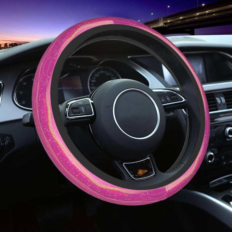 Mexpekil Lenkradhülle mit Glitzer, Rosa, Lila, universal, rutschfest, dekoratives Autozubehör, passend für die meisten Autos (38 cm), 1 Stück von Mexpekil