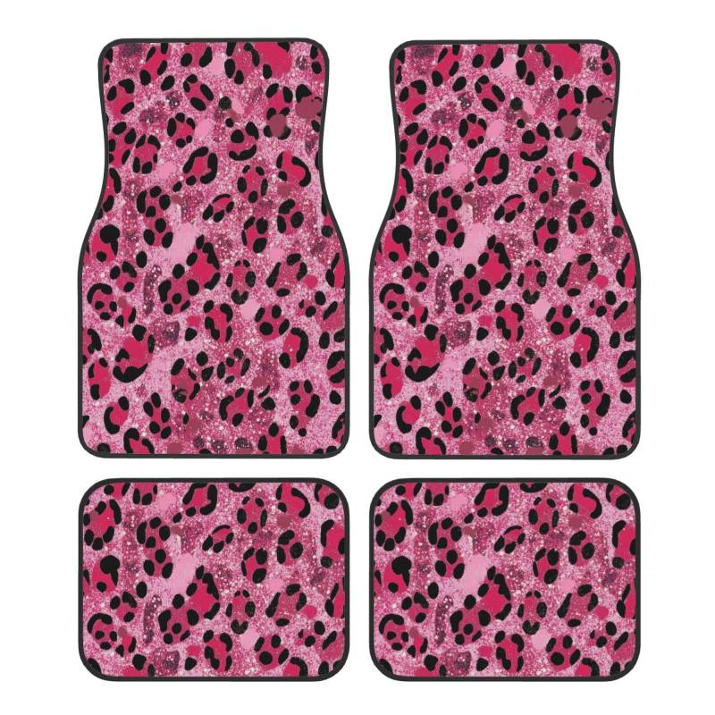 Mexpekil Rosa Glitzer Leopard Print Automatten 4 Stück Universal Auto Fußmatten rutschfeste Auto Fußmatten Dekorative Auto Teppich Protektoren für SUV Van Truck von Mexpekil