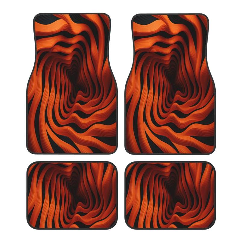 Mexpekil Universal Automatten Orange Schwarz Streifen Swirl Auto Fußmatten Set mit 4 rutschfesten Automobil-Teppichen Allwetter Fahrzeug vorne hinten Matten für SUV, Van, LKW, Innendekoration von Mexpekil