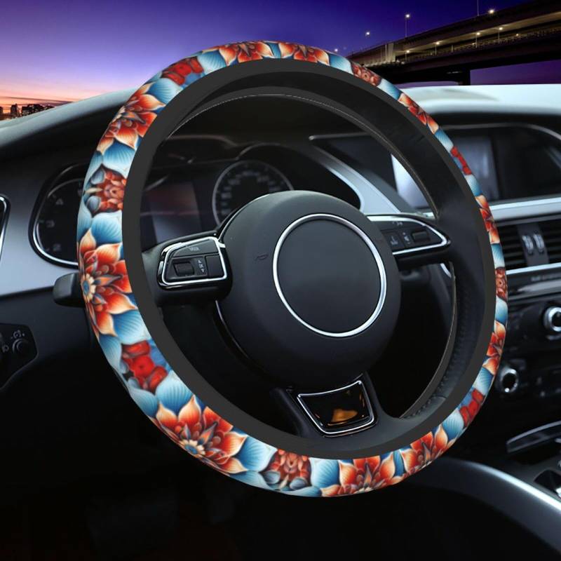 Mexpekil Universal-Lenkradabdeckung mit Mandala-Blumenmuster, rutschfest, dekoratives Autozubehör, passend für die meisten Autos (38 cm), 1 Packung von Mexpekil