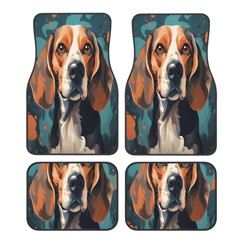 Mexpekil Wasserdichtes Auto-Fußmatten-Set, 4-teilig, Inkjet-Beagle-Hunde-Autoteppich, universelle rutschfeste Automatten für SUV, Vans, Limousinen, LKW von Mexpekil