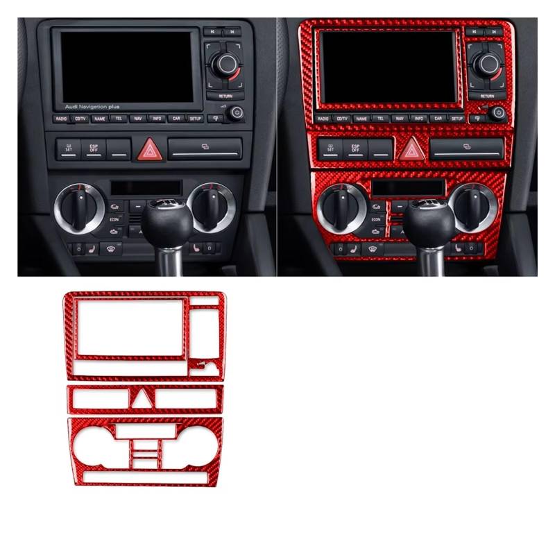 Innenzubehör Für A3 S3 8P 2006 2007 Auto Zentrale AC Radio CD Navigation Panel Set Trim Abdeckung Innen Aufkleber Auto Dekorative(Red E) von Mfibbmf