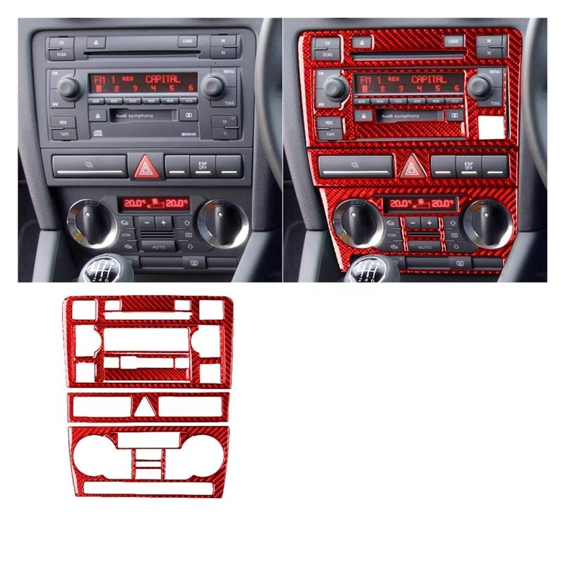 Innenzubehör Für A3 S3 8P 2006 2007 Auto Zentrale AC Radio CD Navigation Panel Set Trim Abdeckung Innen Aufkleber Auto Dekorative(Red F) von Mfibbmf